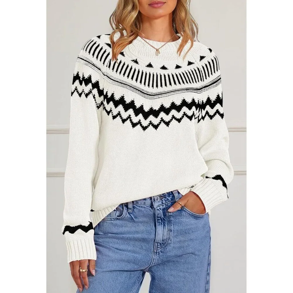 Women's Acrylic Color Block Sweater Crew Neck Long Sleeve Fall Winter Top